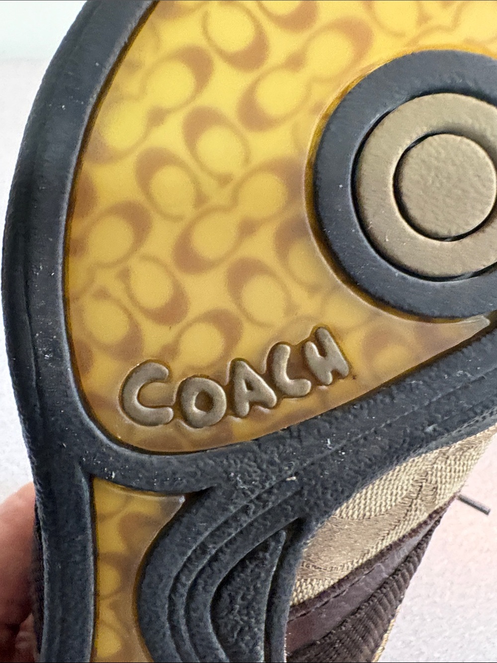 Coach Brown Monogram Logo Lace-Up Sneakers with Gold Trim - Picture 2 of 14